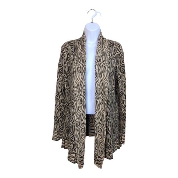 Moth Anthropologie Cotton Linen Brown Beige Geo Print Cardigan Sweater Pockets M - Picture 1 of 8